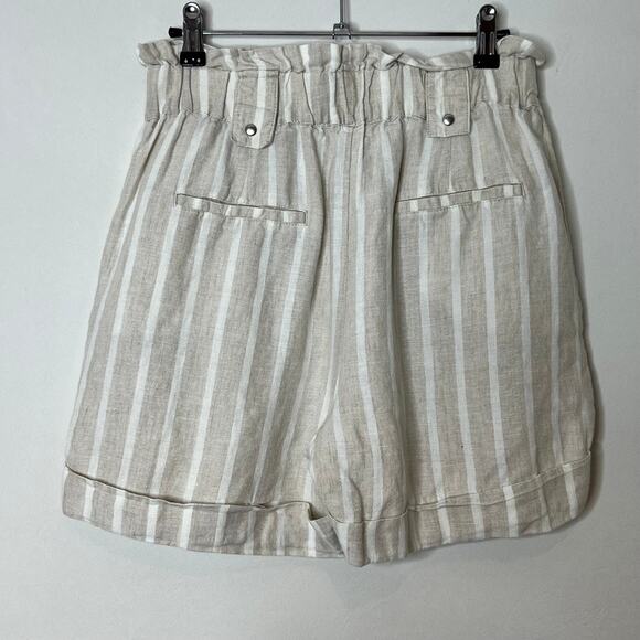 MNG Casual 100% Linen Striped Paperbag Shorts Cream Womens Small - Picture 3 of 6